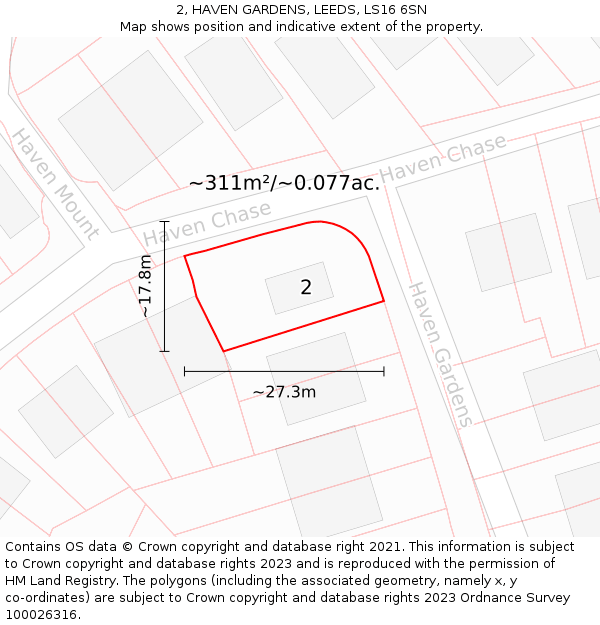 2, HAVEN GARDENS, LEEDS, LS16 6SN: Plot and title map