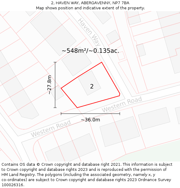 2, HAVEN WAY, ABERGAVENNY, NP7 7BA: Plot and title map