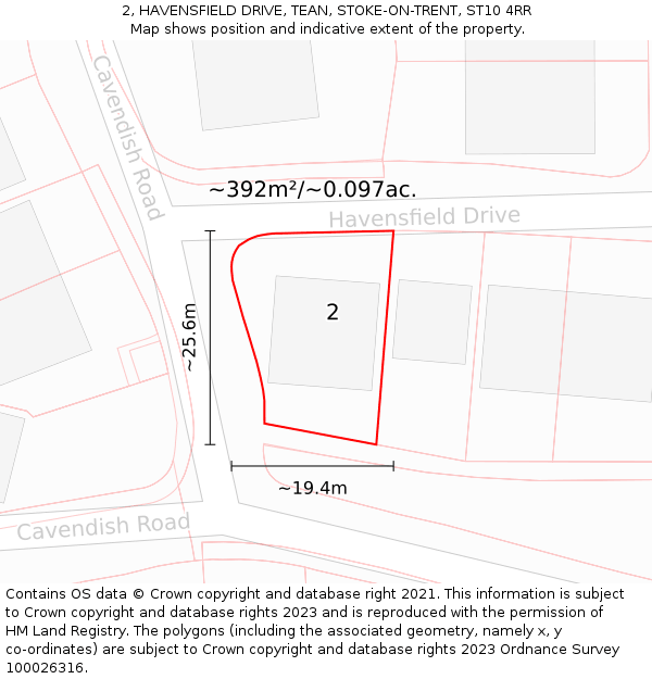 2, HAVENSFIELD DRIVE, TEAN, STOKE-ON-TRENT, ST10 4RR: Plot and title map