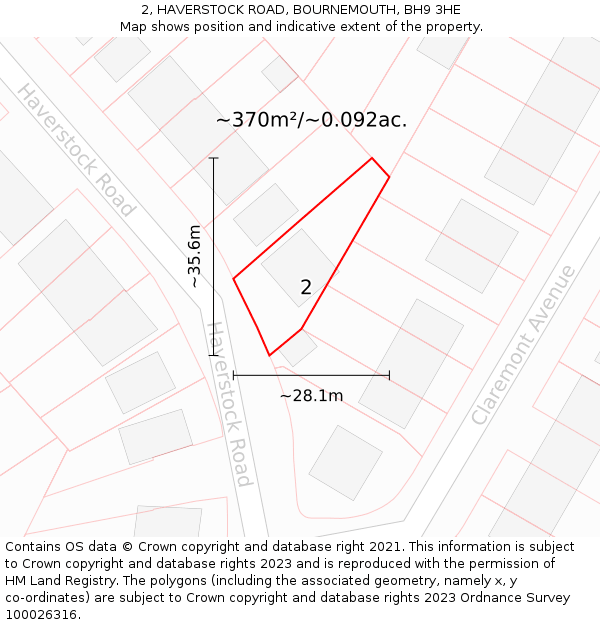 2, HAVERSTOCK ROAD, BOURNEMOUTH, BH9 3HE: Plot and title map