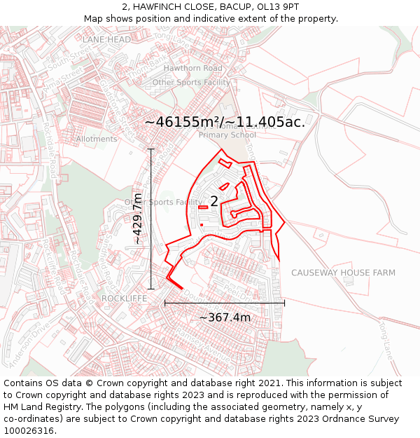 2, HAWFINCH CLOSE, BACUP, OL13 9PT: Plot and title map