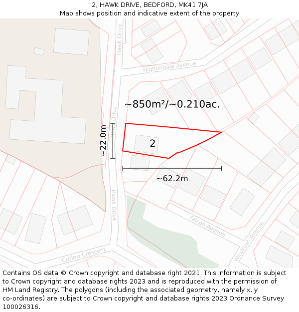 2, HAWK DRIVE, BEDFORD, MK41 7JA: Plot and title map