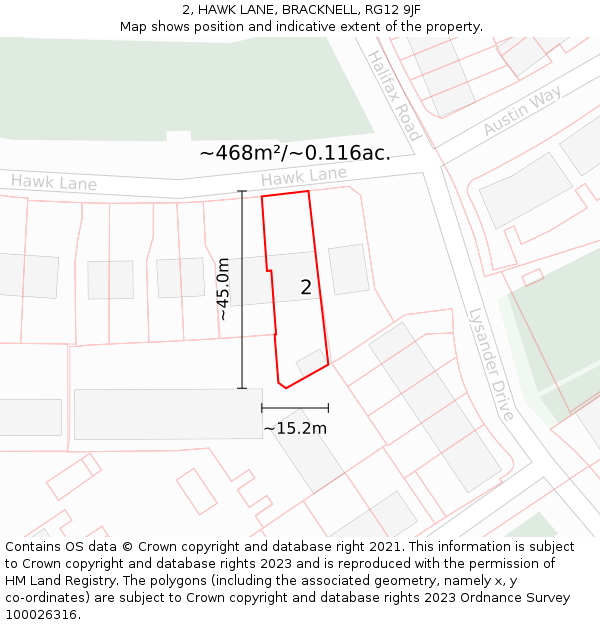 2, HAWK LANE, BRACKNELL, RG12 9JF: Plot and title map