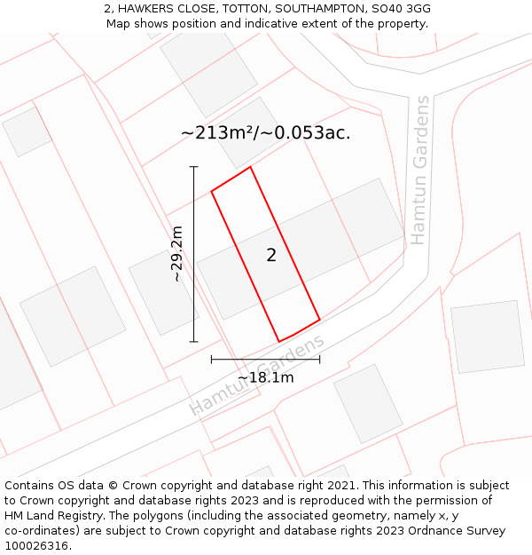 2, HAWKERS CLOSE, TOTTON, SOUTHAMPTON, SO40 3GG: Plot and title map