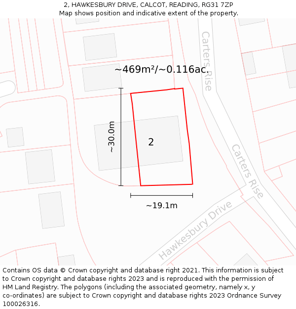 2, HAWKESBURY DRIVE, CALCOT, READING, RG31 7ZP: Plot and title map