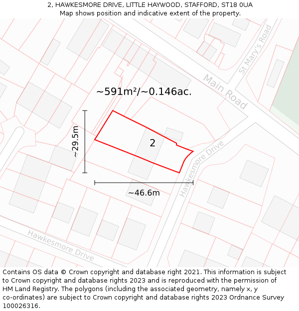 2, HAWKESMORE DRIVE, LITTLE HAYWOOD, STAFFORD, ST18 0UA: Plot and title map