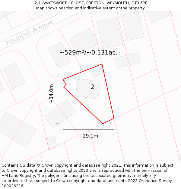 2, HAWKESWORTH CLOSE, PRESTON, WEYMOUTH, DT3 6PF: Plot and title map