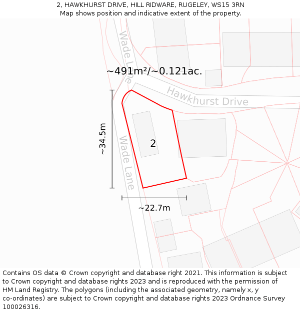2, HAWKHURST DRIVE, HILL RIDWARE, RUGELEY, WS15 3RN: Plot and title map