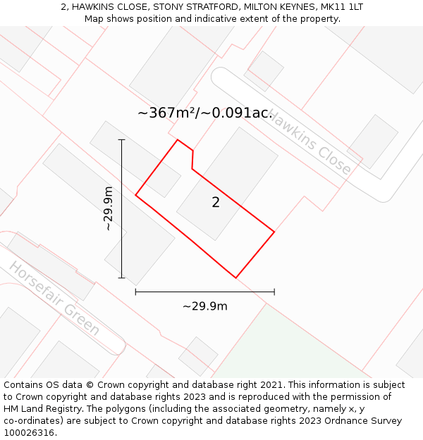 2, HAWKINS CLOSE, STONY STRATFORD, MILTON KEYNES, MK11 1LT: Plot and title map