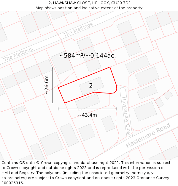 2, HAWKSHAW CLOSE, LIPHOOK, GU30 7DF: Plot and title map