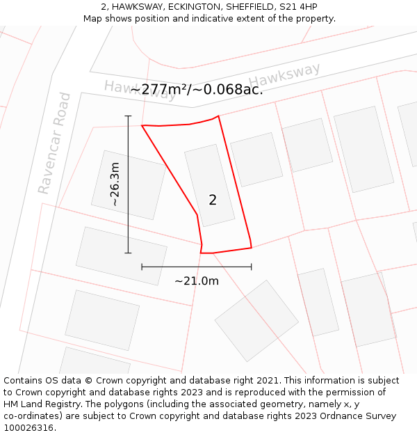 2, HAWKSWAY, ECKINGTON, SHEFFIELD, S21 4HP: Plot and title map