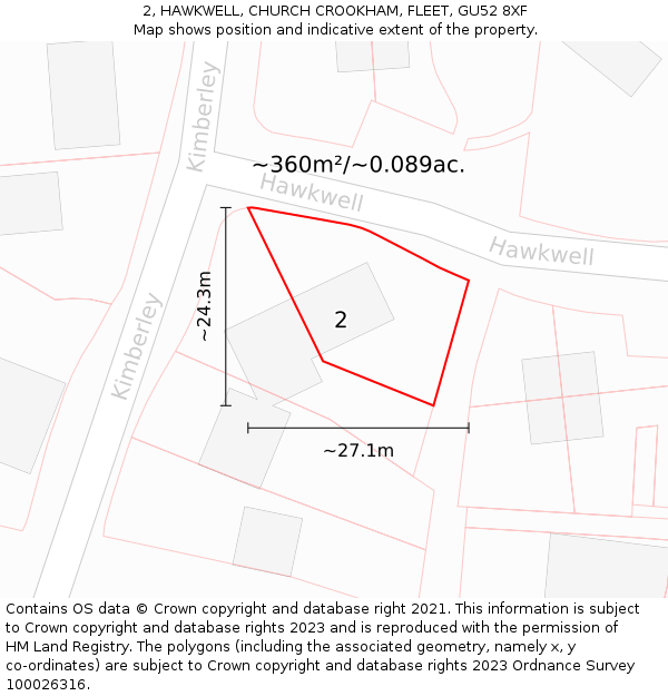 2, HAWKWELL, CHURCH CROOKHAM, FLEET, GU52 8XF: Plot and title map