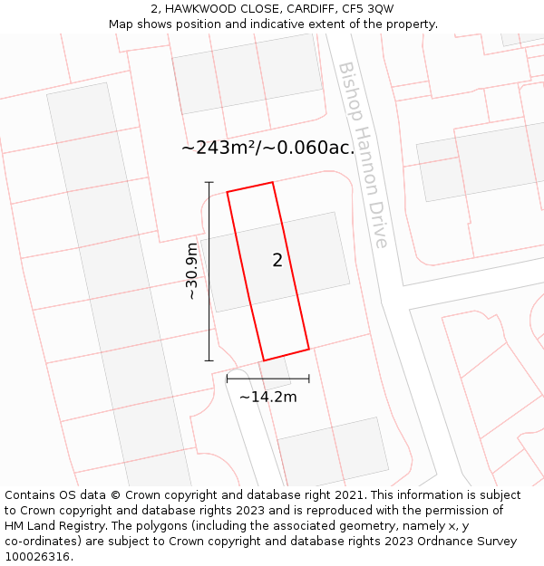 2, HAWKWOOD CLOSE, CARDIFF, CF5 3QW: Plot and title map