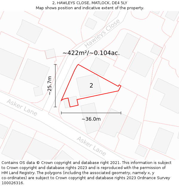 2, HAWLEYS CLOSE, MATLOCK, DE4 5LY: Plot and title map