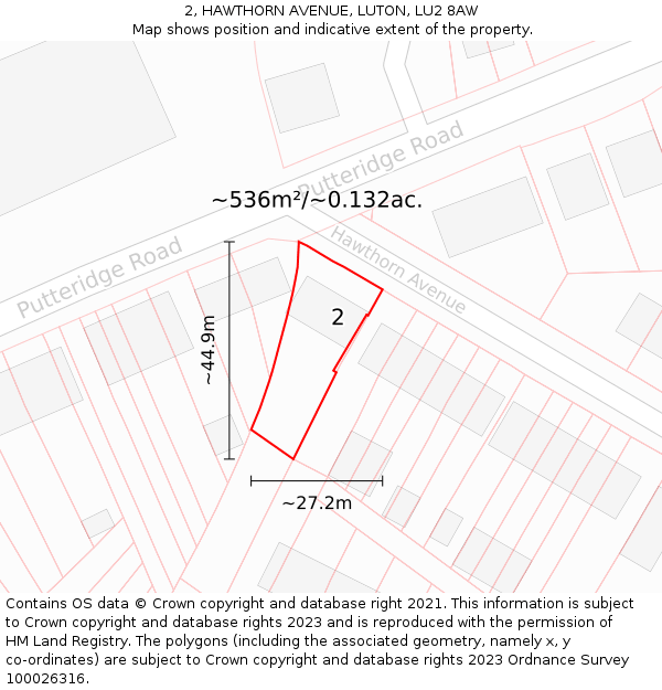 2, HAWTHORN AVENUE, LUTON, LU2 8AW: Plot and title map