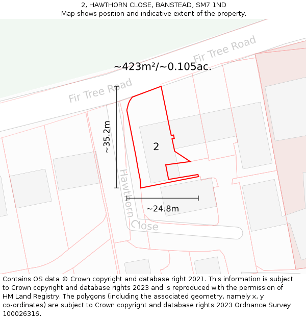 2, HAWTHORN CLOSE, BANSTEAD, SM7 1ND: Plot and title map