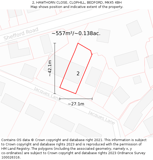 2, HAWTHORN CLOSE, CLOPHILL, BEDFORD, MK45 4BH: Plot and title map