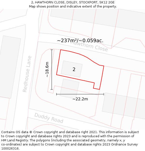 2, HAWTHORN CLOSE, DISLEY, STOCKPORT, SK12 2GE: Plot and title map