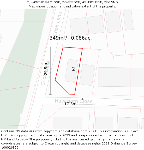 2, HAWTHORN CLOSE, DOVERIDGE, ASHBOURNE, DE6 5ND: Plot and title map