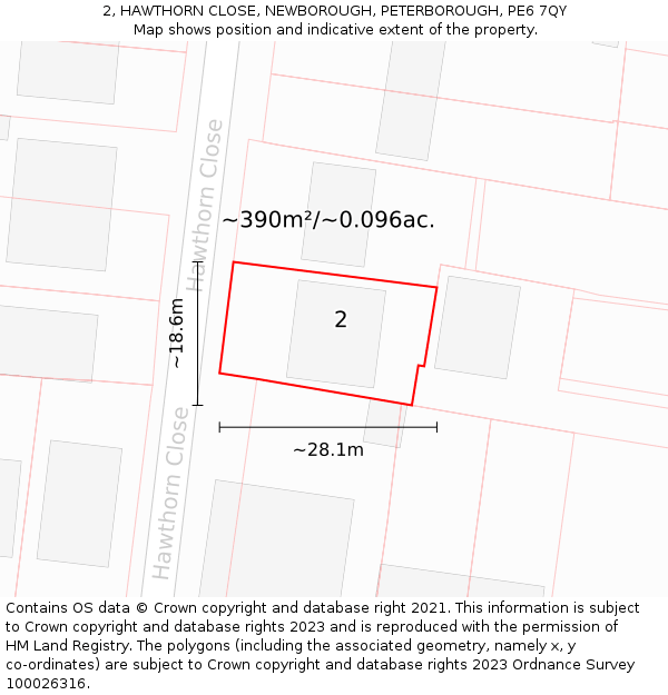 2, HAWTHORN CLOSE, NEWBOROUGH, PETERBOROUGH, PE6 7QY: Plot and title map