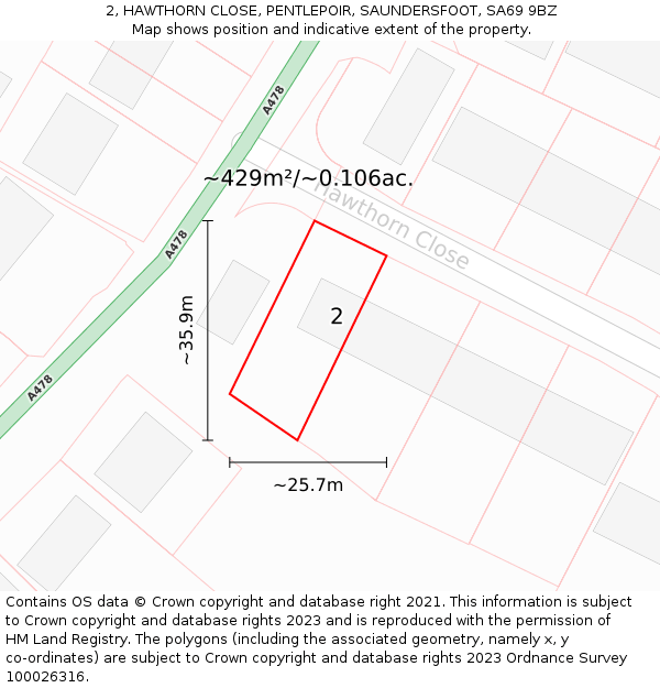 2, HAWTHORN CLOSE, PENTLEPOIR, SAUNDERSFOOT, SA69 9BZ: Plot and title map