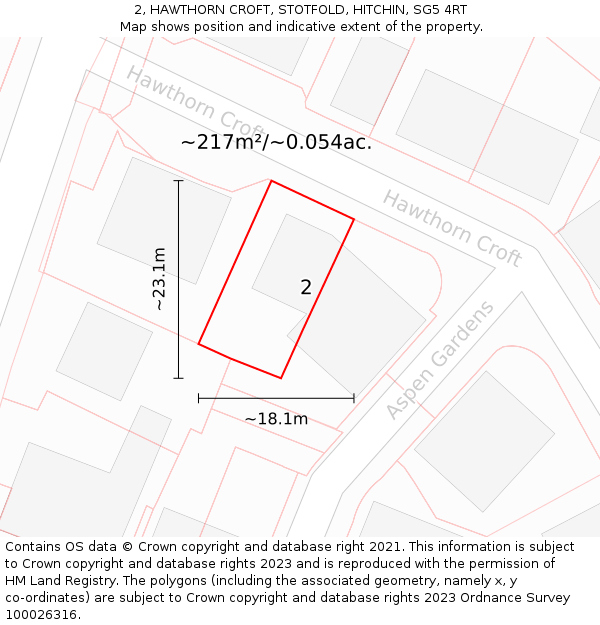 2, HAWTHORN CROFT, STOTFOLD, HITCHIN, SG5 4RT: Plot and title map