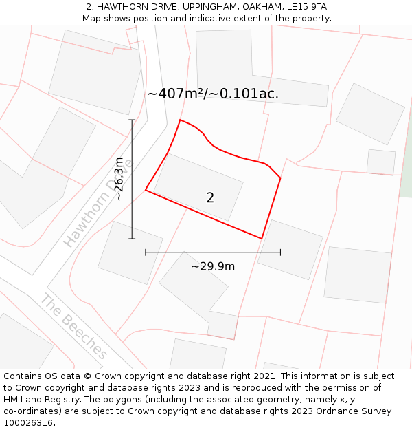 2, HAWTHORN DRIVE, UPPINGHAM, OAKHAM, LE15 9TA: Plot and title map