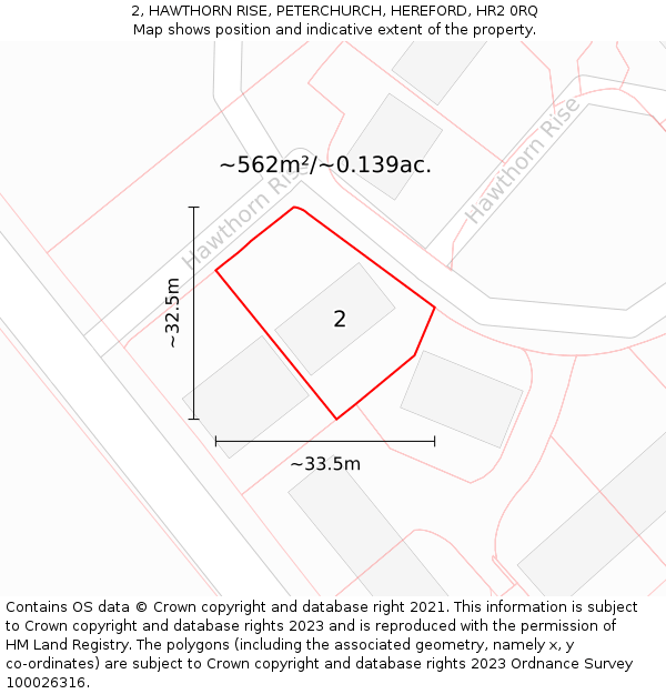 2, HAWTHORN RISE, PETERCHURCH, HEREFORD, HR2 0RQ: Plot and title map