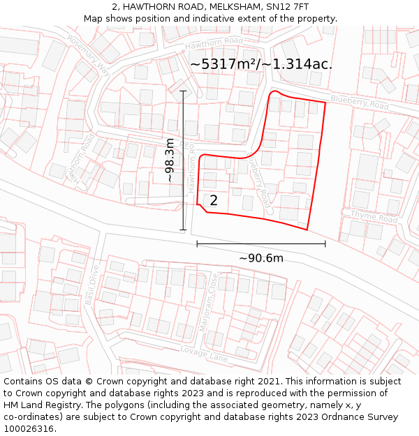 2, HAWTHORN ROAD, MELKSHAM, SN12 7FT: Plot and title map