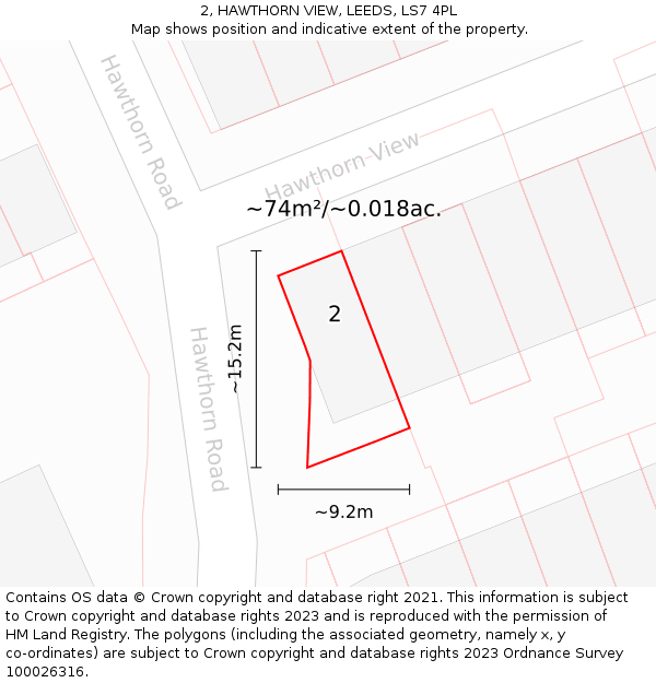 2, HAWTHORN VIEW, LEEDS, LS7 4PL: Plot and title map