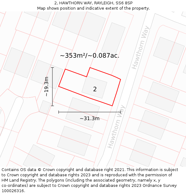 2, HAWTHORN WAY, RAYLEIGH, SS6 8SP: Plot and title map