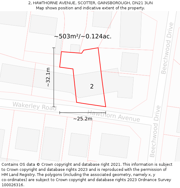 2, HAWTHORNE AVENUE, SCOTTER, GAINSBOROUGH, DN21 3UN: Plot and title map