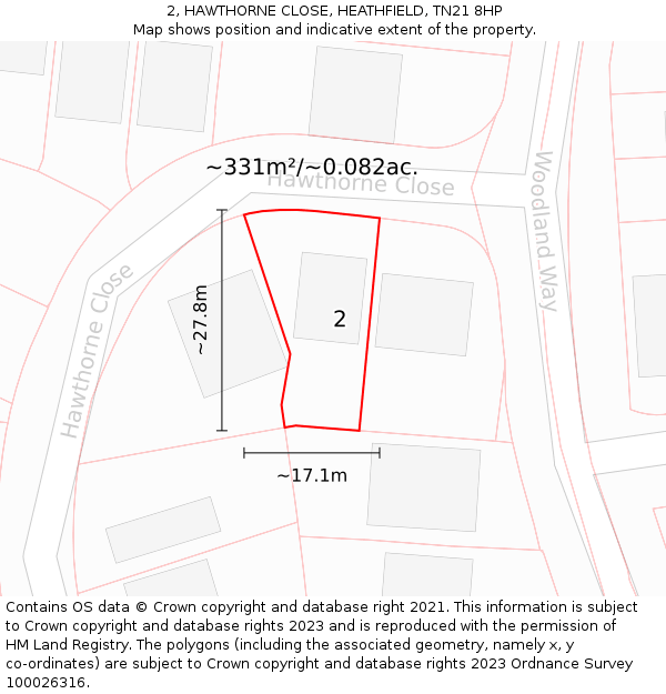 2, HAWTHORNE CLOSE, HEATHFIELD, TN21 8HP: Plot and title map