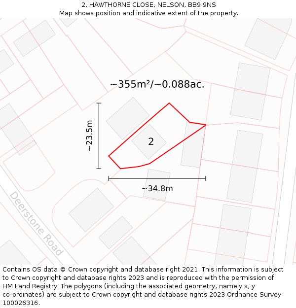 2, HAWTHORNE CLOSE, NELSON, BB9 9NS: Plot and title map