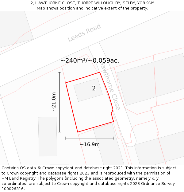 2, HAWTHORNE CLOSE, THORPE WILLOUGHBY, SELBY, YO8 9NY: Plot and title map