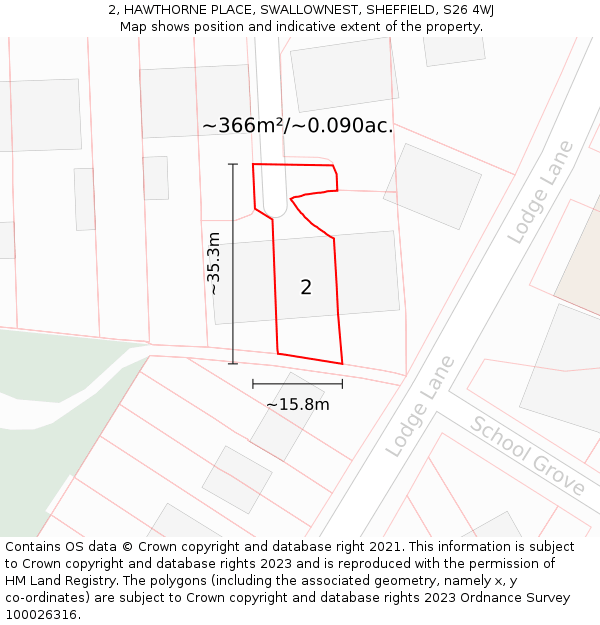 2, HAWTHORNE PLACE, SWALLOWNEST, SHEFFIELD, S26 4WJ: Plot and title map
