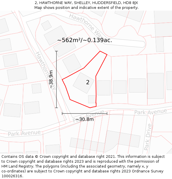 2, HAWTHORNE WAY, SHELLEY, HUDDERSFIELD, HD8 8JX: Plot and title map
