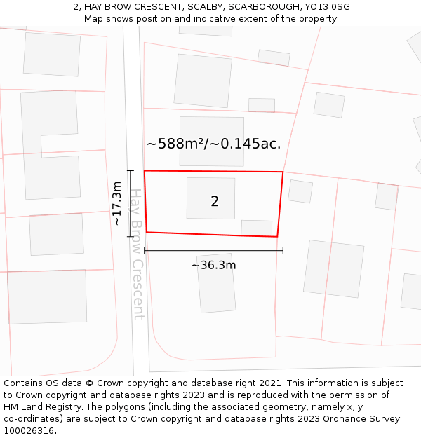 2, HAY BROW CRESCENT, SCALBY, SCARBOROUGH, YO13 0SG: Plot and title map