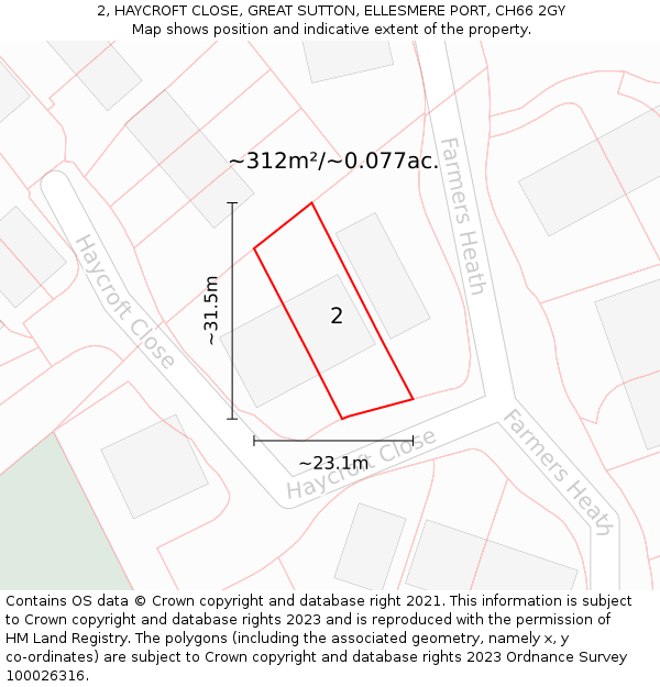 2, HAYCROFT CLOSE, GREAT SUTTON, ELLESMERE PORT, CH66 2GY: Plot and title map