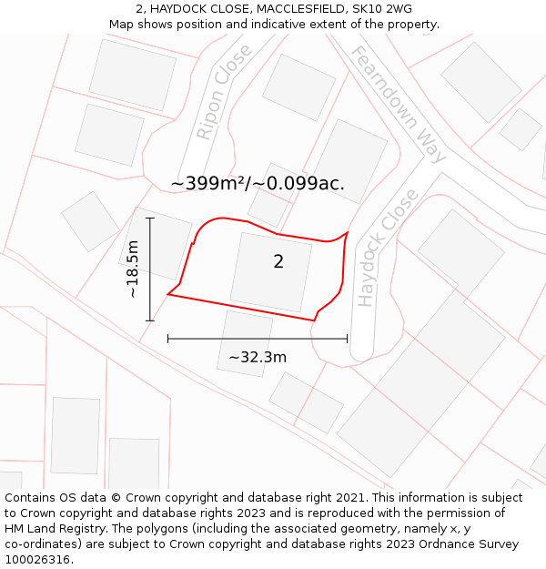 2, HAYDOCK CLOSE, MACCLESFIELD, SK10 2WG: Plot and title map