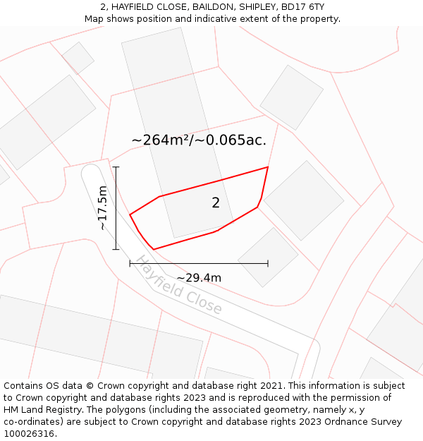 2, HAYFIELD CLOSE, BAILDON, SHIPLEY, BD17 6TY: Plot and title map