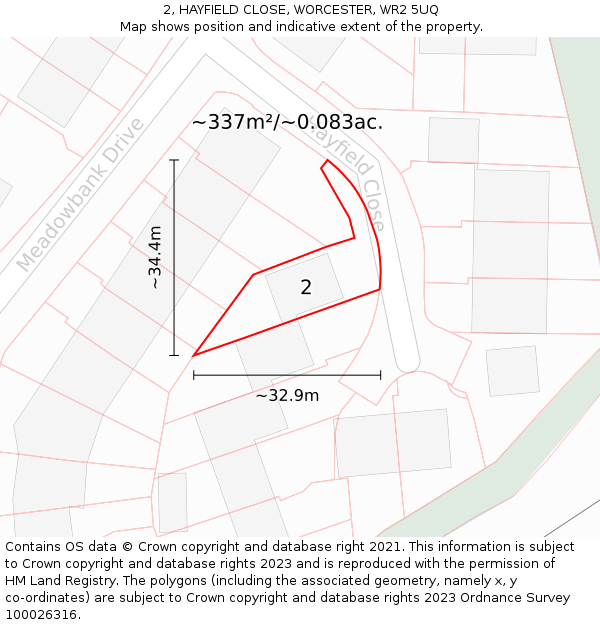 2, HAYFIELD CLOSE, WORCESTER, WR2 5UQ: Plot and title map