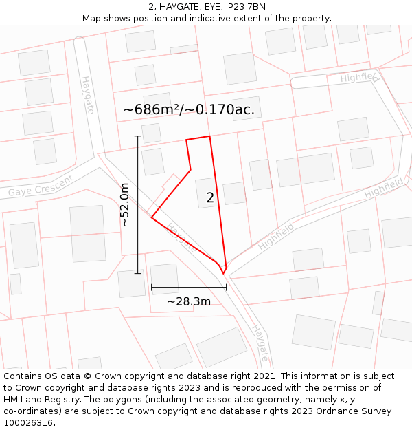 2, HAYGATE, EYE, IP23 7BN: Plot and title map