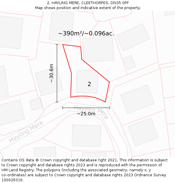 2, HAYLING MERE, CLEETHORPES, DN35 0PF: Plot and title map