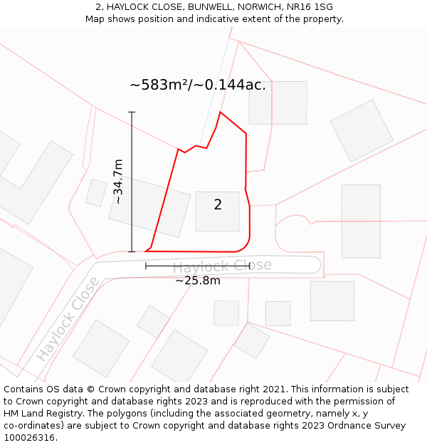 2, HAYLOCK CLOSE, BUNWELL, NORWICH, NR16 1SG: Plot and title map