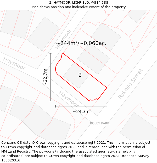 2, HAYMOOR, LICHFIELD, WS14 9SS: Plot and title map