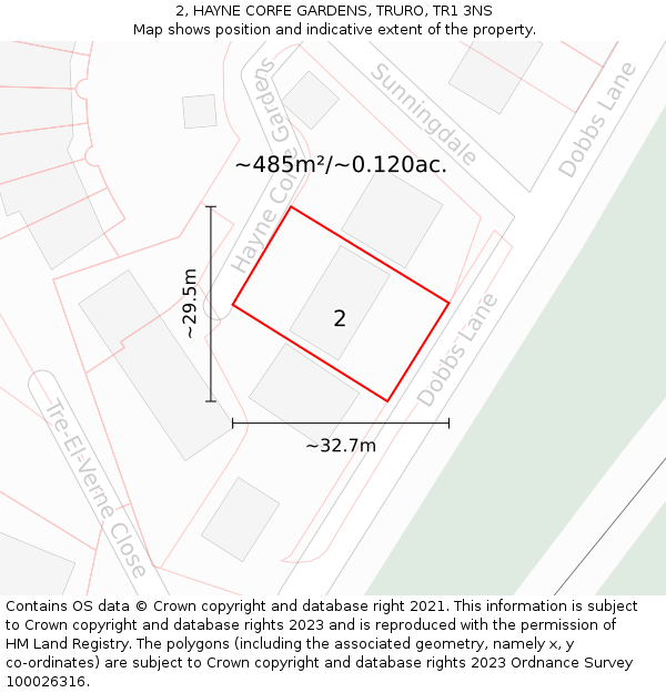 2, HAYNE CORFE GARDENS, TRURO, TR1 3NS: Plot and title map