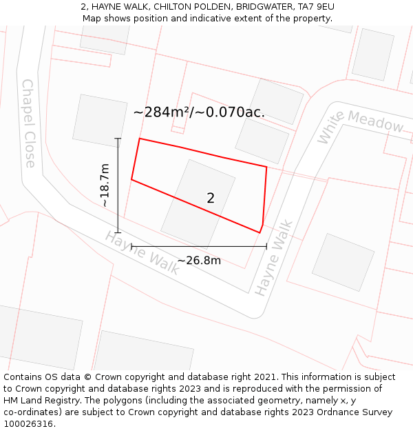 2, HAYNE WALK, CHILTON POLDEN, BRIDGWATER, TA7 9EU: Plot and title map