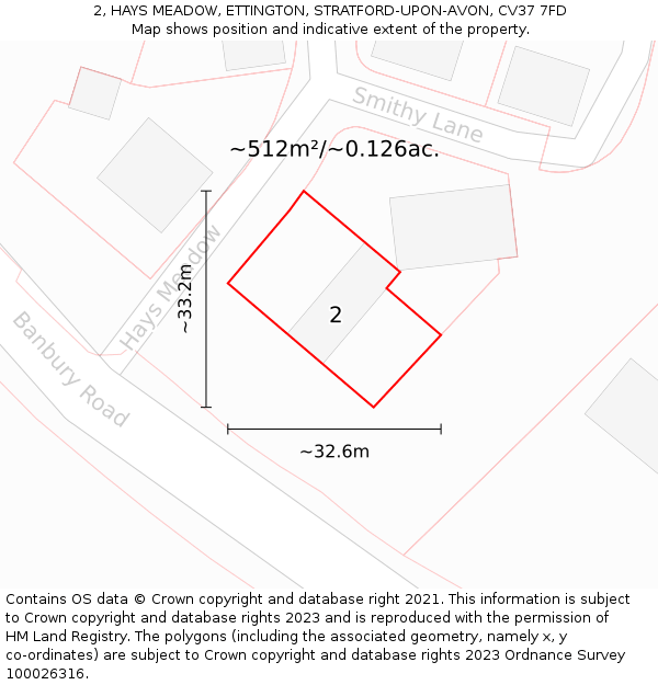 2, HAYS MEADOW, ETTINGTON, STRATFORD-UPON-AVON, CV37 7FD: Plot and title map