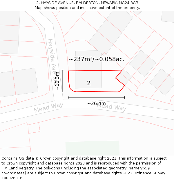 2, HAYSIDE AVENUE, BALDERTON, NEWARK, NG24 3GB: Plot and title map